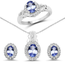 将图片加载到图库查看器，2.46 Carat Genuine Tanzanite and White Topaz .925 Sterling Silver 3 Piece Jewelry Set (Ring, Earrings, and Pendant w/ Chain)
