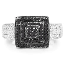 Load image into Gallery viewer, 0.55 Carat Genuine Black Diamond and White Diamond .925 Sterling Silver Ring
