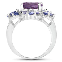 Load image into Gallery viewer, 4.88 Carat Genuine Amethyst and Tanzanite .925 Sterling Silver Ring
