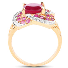 Load image into Gallery viewer, 14K Rose Gold Plated 3.88 Carat Glass Filled Ruby, Ruby and White Topaz .925 Sterling Silver Ring
