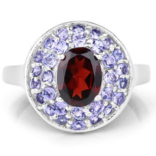 Load image into Gallery viewer, 2.56 Carat Genuine Garnet &amp; Tanzanite .925 Sterling Silver Ring
