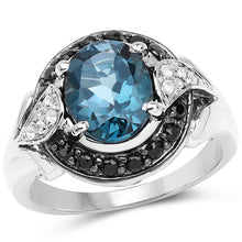 Load image into Gallery viewer, 4.27 Carat Genuine London Blue Topaz, Black Spinel &amp; White Topaz .925 Sterling Silver Ring
