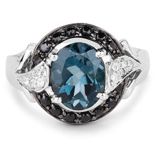 Load image into Gallery viewer, 4.27 Carat Genuine London Blue Topaz, Black Spinel &amp; White Topaz .925 Sterling Silver Ring
