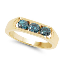将图片加载到图库查看器，14K Yellow Gold Plated 0.90 Carat Genuine Blue Diamond .925 Sterling Silver Ring
