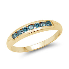 Load image into Gallery viewer, 14K Yellow Gold Plated 0.35 Carat Genuine Blue Diamond .925 Sterling Silver Ring
