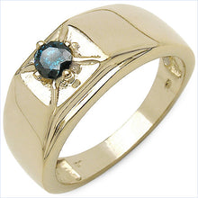 将图片加载到图库查看器，14K Yellow Gold Plated 0.25 Carat Genuine Blue Diamond .925 Sterling Silver Ring
