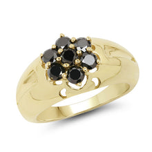 将图片加载到图库查看器，14K Yellow Gold Plated 0.98 Carat Genuine Black Diamond .925 Sterling Silver Ring
