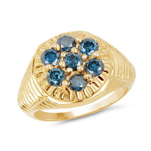 将图片加载到图库查看器，14K Yellow Gold Plated 1.40 Carat Genuine Blue Diamond .925 Sterling Silver Ring
