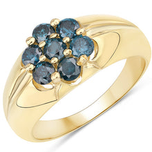 Load image into Gallery viewer, 14K Yellow Gold Plated 0.98 Carat Genuine Blue Diamond .925 Sterling Silver Ring
