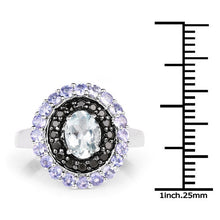 Load image into Gallery viewer, 1.77 Carat Genuine Aquamarine, Black Spinel and Tanzanite .925 Sterling Silver Ring
