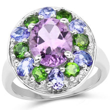Load image into Gallery viewer, 3.89 Carat Genuine Amethyst, Tanzanite &amp; Chrome Diopside .925 Sterling Silver Ring

