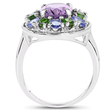 Load image into Gallery viewer, 3.89 Carat Genuine Amethyst, Tanzanite &amp; Chrome Diopside .925 Sterling Silver Ring
