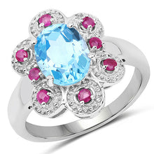 Load image into Gallery viewer, 2.28 Carat Genuine Swiss Blue Topaz and Ruby .925 Sterling Silver Ring
