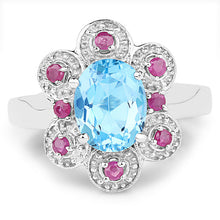 Load image into Gallery viewer, 2.28 Carat Genuine Swiss Blue Topaz and Ruby .925 Sterling Silver Ring
