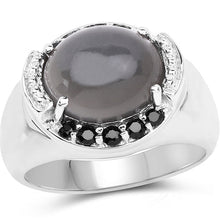 Load image into Gallery viewer, 5.68 Carat Genuine Grey Moonstone &amp; Black Spinel .925 Sterling Silver Ring
