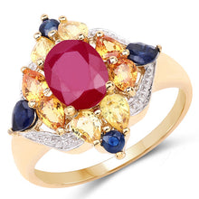 Load image into Gallery viewer, 14K Yellow Gold Plated 3.76 Carat Genuine Multi Stone .925 Sterling Silver Ring
