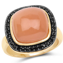 将图片加载到图库查看器，14K Yellow Gold Plated 7.50 ct. t.w. Peach Moonstone and Black Spinel Ring in Sterling Silver
