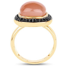 将图片加载到图库查看器，14K Yellow Gold Plated 7.50 ct. t.w. Peach Moonstone and Black Spinel Ring in Sterling Silver
