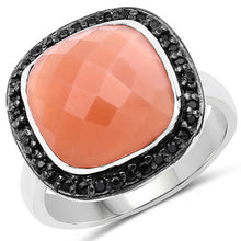 Load image into Gallery viewer, 6.46 Carat Genuine Peach Moonstone and Black Spinel .925 Sterling Silver Ring
