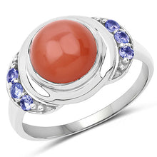 Load image into Gallery viewer, 3.01 Carat Genuine Peach Moonstone and Tanzanite .925 Sterling Silver Ring
