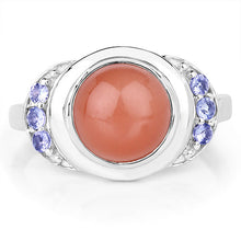Load image into Gallery viewer, 3.01 Carat Genuine Peach Moonstone and Tanzanite .925 Sterling Silver Ring
