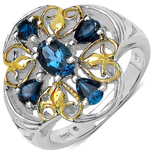 Load image into Gallery viewer, Two Tone Plated 1.45 Carat Genuine London Blue Topaz .925 Sterling Silver Ring
