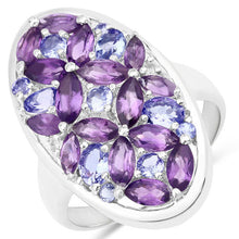 将图片加载到图库查看器，3.13 Carat Genuine Amethyst, Tanzanite and White Topaz .925 Sterling Silver Ring
