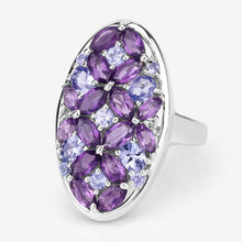 将图片加载到图库查看器，3.13 Carat Genuine Amethyst, Tanzanite and White Topaz .925 Sterling Silver Ring
