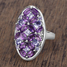 将图片加载到图库查看器，3.13 Carat Genuine Amethyst, Tanzanite and White Topaz .925 Sterling Silver Ring
