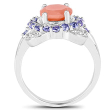 Load image into Gallery viewer, 2.87 Carat Genuine Peach Moonstone and Tanzanite .925 Sterling Silver Ring
