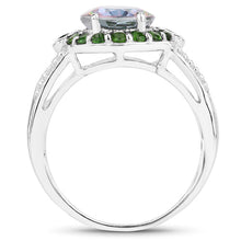 Load image into Gallery viewer, 3.92 Carat Genuine Rainbow Quartz and Chrome Diopside .925 Sterling Silver Ring
