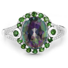 Load image into Gallery viewer, 3.92 Carat Genuine Rainbow Quartz and Chrome Diopside .925 Sterling Silver Ring
