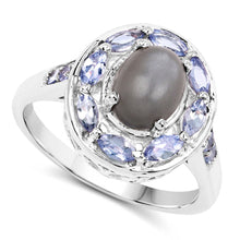 将图片加载到图库查看器，2.35 Carat Genuine Grey Moonstone and Tanzanite .925 Sterling Silver Ring
