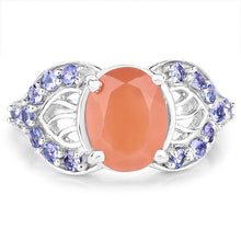 Load image into Gallery viewer, 3.06 Carat Genuine Peach Moonstone and Tanzanite .925 Sterling Silver Ring
