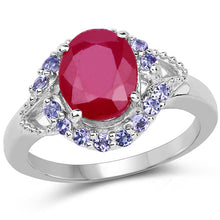 Load image into Gallery viewer, 4.03 Carat Genuine Glass Filled Ruby &amp; Tanzanite .925 Sterling Silver Ring
