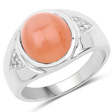 Load image into Gallery viewer, 6.59 Carat Genuine Peach Moonstone and White Topaz .925 Sterling Silver Ring
