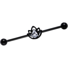 Load image into Gallery viewer, 14G Clear Gem Black Lonely Lotus Flower Industrial Barbell 38mm

