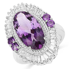 Load image into Gallery viewer, 7.96 Carat Genuine Amethyst and White Topaz .925 Sterling Silver Ring
