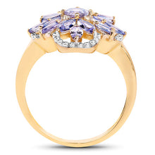 Load image into Gallery viewer, 14K Yellow Gold Plated 2.01 Carat Genuine Tanzanite &amp; White Topaz .925 Sterling Silver Ring
