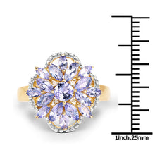 Load image into Gallery viewer, 14K Yellow Gold Plated 2.01 Carat Genuine Tanzanite &amp; White Topaz .925 Sterling Silver Ring
