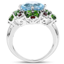 Load image into Gallery viewer, 5.76 Carat Genuine Blue Topaz, Chrome Diopside &amp; Garnet .925 Sterling Silver Ring
