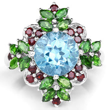 Load image into Gallery viewer, 5.76 Carat Genuine Blue Topaz, Chrome Diopside &amp; Garnet .925 Sterling Silver Ring
