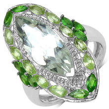 Load image into Gallery viewer, 4.90 Carat Genuine Green Amethyst, Peridot and Chrome Diopside .925 Sterling Silver Ring
