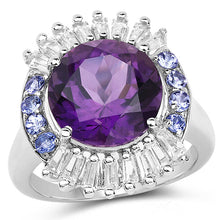 Load image into Gallery viewer, 5.24 Carat Genuine Amethyst, Tanzanite &amp; White Topaz .925 Sterling Silver Ring
