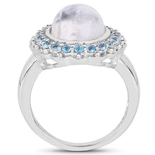 Load image into Gallery viewer, 7.21 Carat Genuine White Rainbow Moonstone &amp; Swiss Blue Topaz .925 Sterling Silver Ring
