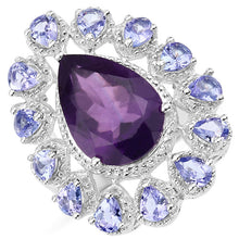 Load image into Gallery viewer, 5.82 Carat Genuine Amethyst and Tanzanite .925 Sterling Silver Ring
