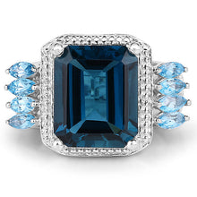 Load image into Gallery viewer, 8.17 Carat Genuine London Blue Topaz and Swiss Blue Topaz .925 Sterling Silver Ring
