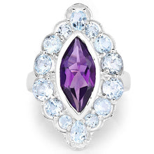 Load image into Gallery viewer, 5.30 Carat Genuine Amethyst and Blue Topaz .925 Sterling Silver Ring
