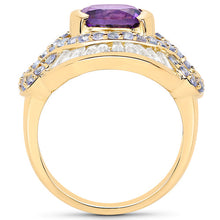 将图片加载到图库查看器，14K Yellow Gold Plated 3.93 Carat Genuine Amethyst, Tanzanite and White Topaz .925 Sterling Silver Ring
