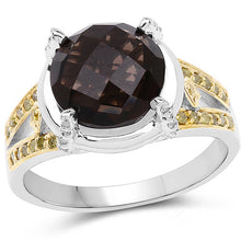 Load image into Gallery viewer, 3.28 Carat Genuine Smoky Quartz, Yellow Diamond &amp; White Diamond .925 Sterling Silver Ring
